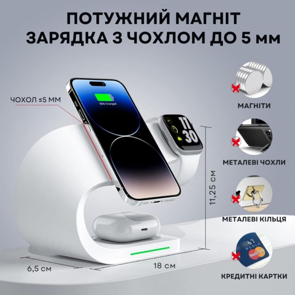 Фото - Бездротовий зарядний пристрій Ailink Dock Station C-line 4 в 1 White (AI-DS-C-line-3in1wh)