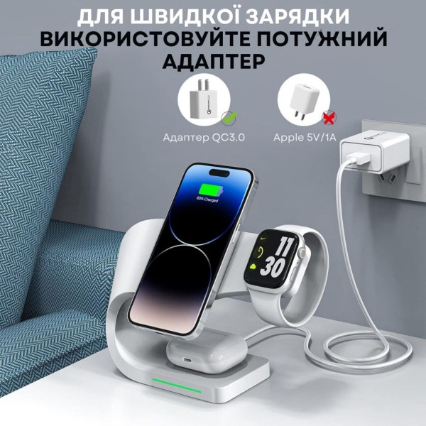 Фото - Бездротовий зарядний пристрій Ailink Dock Station C-line 4 в 1 White (AI-DS-C-line-3in1wh)