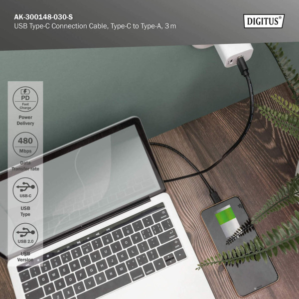 Фото - Кабель USB Type-A - USB Type-A Digitus USB-A > USB-C 3 м Black (AK-300148-030-S)