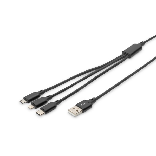Фото - Кабель Digitus USB-A - Lightning/USB-С/microUSB 1m Type-C Black (AK-300160-010-S)