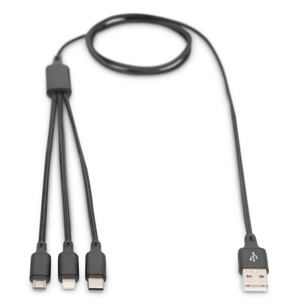 Фото - Кабель Digitus USB-A - Lightning/USB-С/microUSB 1m Type-C Black (AK-300160-010-S)