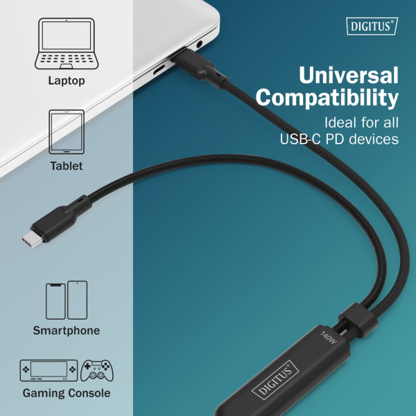 Фото - Кабель синхронізації даних Digitus 2xUSB-C USB 2.0 140W 1.8м Black (AK-300170-018-S)