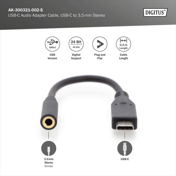 Фото - Перехідник аудіо Digitus USB-C >3.5mm (AK-300321-002-S)