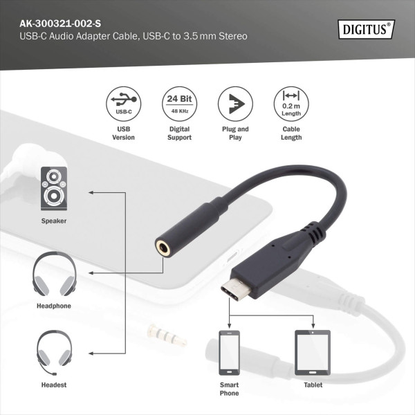 Фото - Перехідник аудіо Digitus USB-C >3.5mm (AK-300321-002-S)