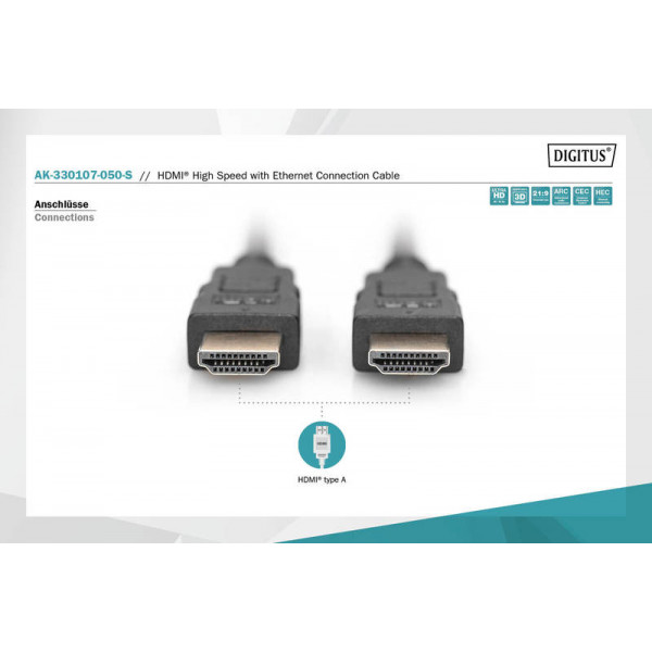 Фото - Кабель HDMI Digitus HDMI 5m Black (AK-330107-050-S)