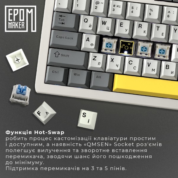 Фото - Клавиатура беспроводная игровая EPOMAKER AK820 Pro Flying Fish Switch Hot-Swap White (AK820-PRO-W-FF)