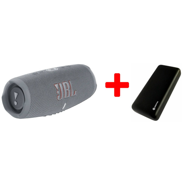 Фото - Портативна акустика JBL Charge 5 Grey + Griffin GP-149 20000mAh (JBLCHARGE5GRYPB)