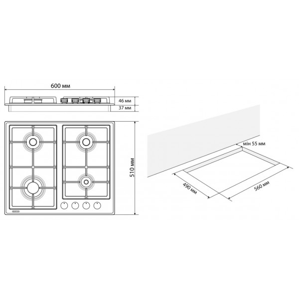 Фото - Уценка - Варочная панель газовая ELEYUS ALEXA 60 IS CF