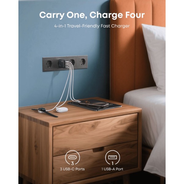 Фото - Сетевое зарядное устройство Anker Charger 70W 3xUSB-C PD 3.0 & 1xUSB-A Black (A121CG11)