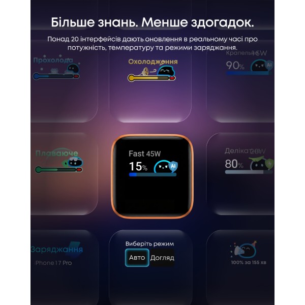 Фото - Мережевий зарядний пристрій Anker Nano Charger - 45W USB-C Smart Display Blue (A121DG31)