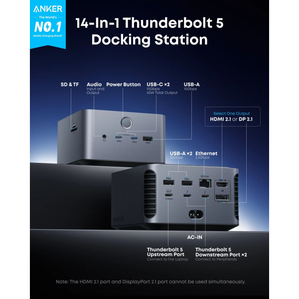 Фото - Сетевое зарядное устройство Anker Prime Docking Station, 14-in-1, 8K, Thunderbolt 5 (A83B53A1)