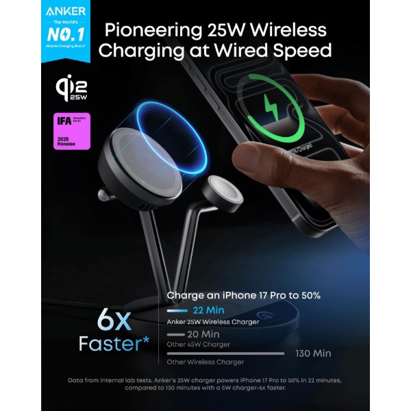 Фото - Беспроводное зарядное устройство Anker Prime Wireless Charging Station 25W 3в1 Black (B25X7G11)