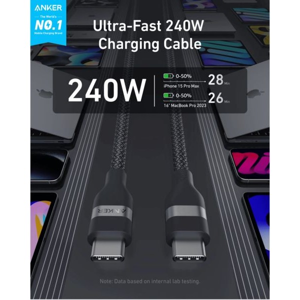Фото - Кабель Anker USB-C to USB-C - 0.9m 240W Upcycled-Braided Black (A82E2H11)