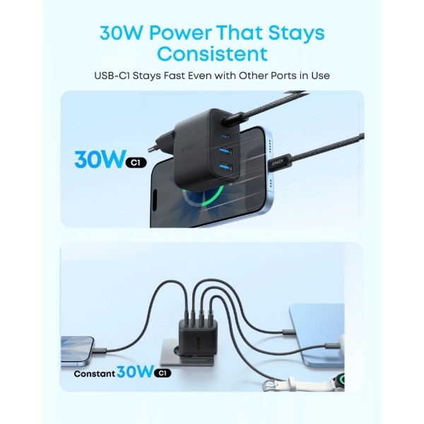 Фото - Мережевий зарядний пристрій Anker Zolo Charger - 50W 2xUSB-C & 2xUSB-A Black (A121EG11)
