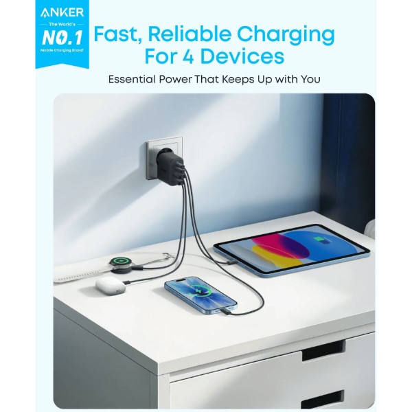 Фото - Мережевий зарядний пристрій Anker Zolo Charger - 50W 2xUSB-C & 2xUSB-A Black (A121EG11)