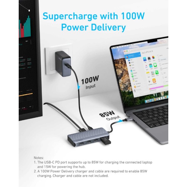 Фото - Хаб USB Anker USB-C Hub 7-in-1 PD in 100W, 2xHDMI, 4xUSB-A Black (A83740A2)