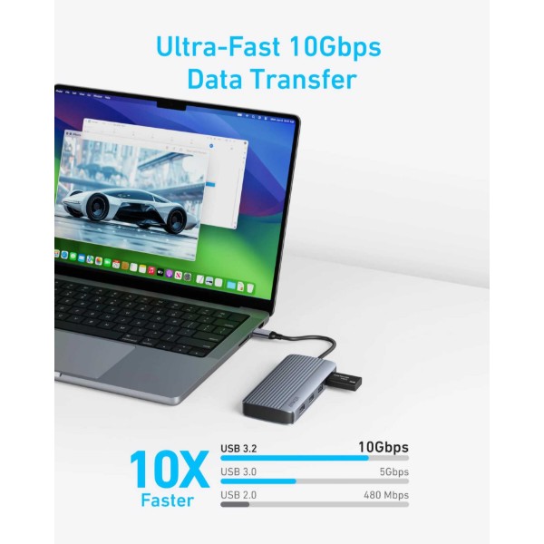 Фото - Хаб USB Anker USB-C Hub 7-in-1 PD in 100W, 2xHDMI, 4xUSB-A Black (A83740A2)