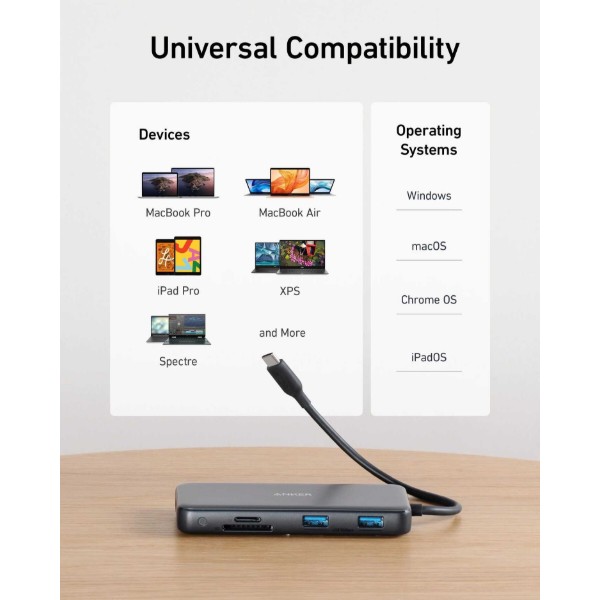 Фото - Хаб USB Anker PowerExpand 8-in-1 - PD in 100W/HDMI/2xUSB-A/USB-C 10Gbps/LAN/SD Black (A83830A2)