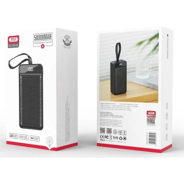 Фото - Батарея мобільна XO 50000 mAh 20W PD+QC Black (PR158)