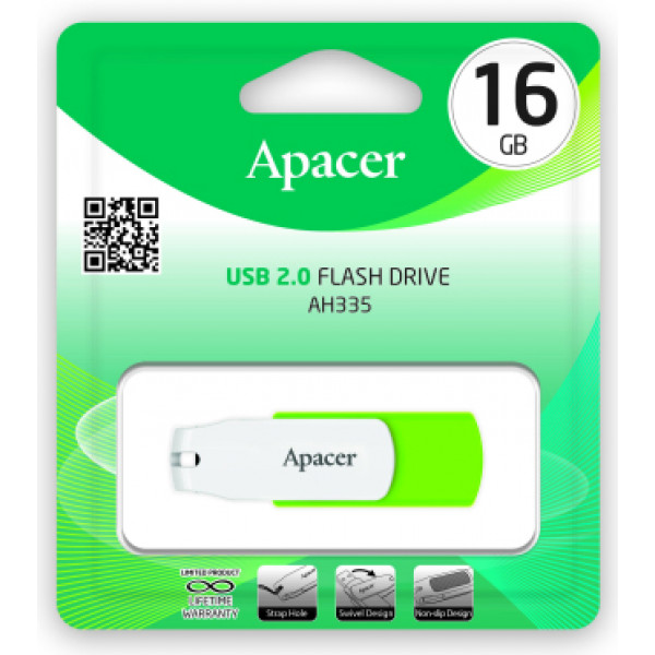 Фото - Флеш USB Apacer AH335 16GB USB 2.0 Green/White (AP16GAH335G-1)