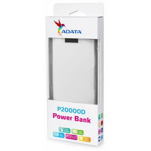 Фото - Батарея мобильная ADATA P20000D 20000mAh White (AP20000D-DGT-5V-CWH)