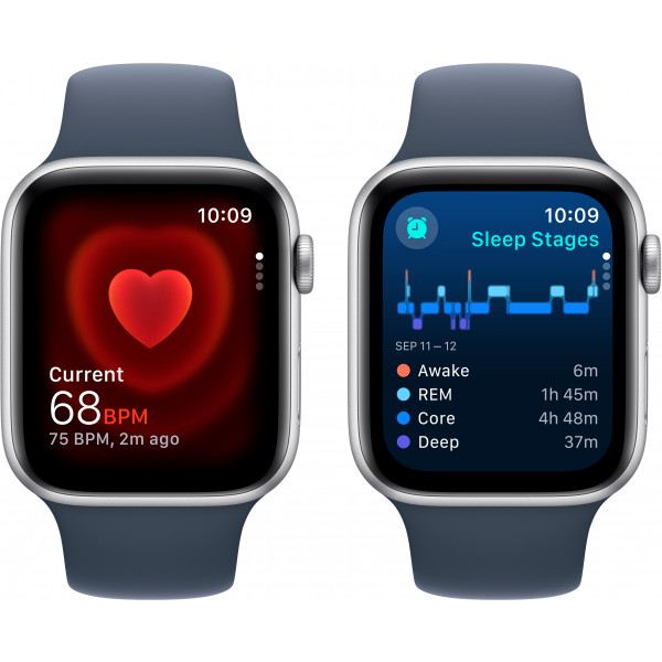 Фото - Смарт-часы Apple Watch SE GPS 44mm Silver Aluminium Case with Storm Blue Sport Band - S/M
