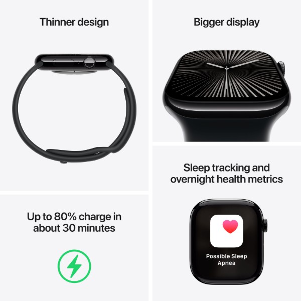 Фото - Смарт-годинник Apple Watch Series 10 GPS + eSIM 42mm Jet Black Aluminium Case with Black Sport Band - S/M