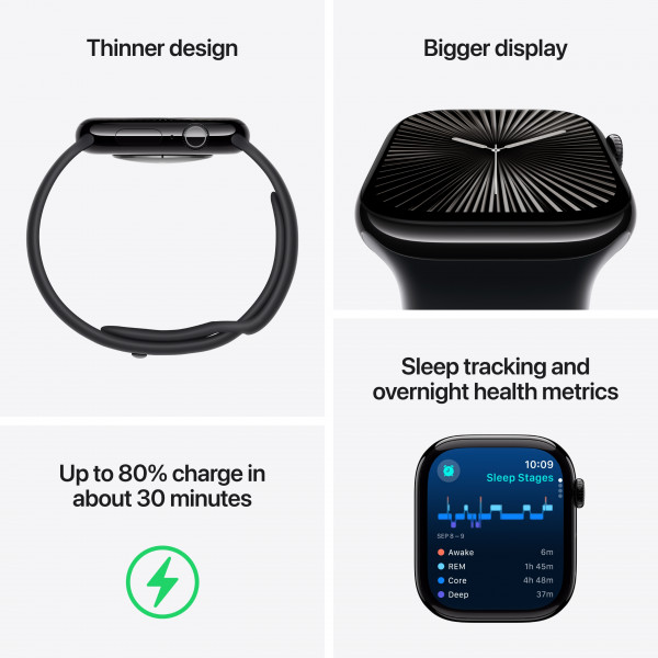 Фото - Смарт-годинник Apple Watch Series 10 GPS 46mm Jet Black Aluminium Case with Black Sport Band - M/L