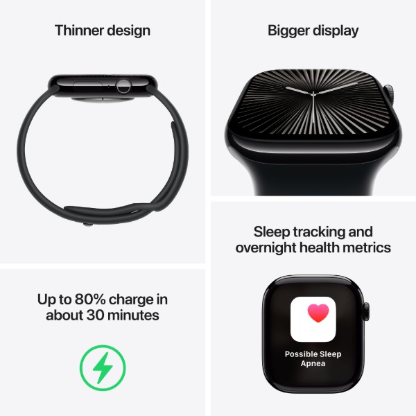 Фото - Смарт-годинник Apple Watch Series 10 GPS + eSIM 46mm Jet Black Aluminium Case with Black Sport Band - M/L