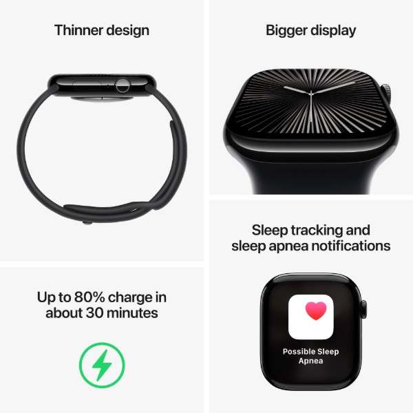 Фото - Смарт-годинник Apple Watch Series 10 GPS + eSIM 46mm Slate Titanium Case with Black Sport Band - S/M