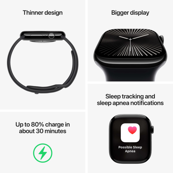 Фото - Смарт-часы Apple Watch Series 10 GPS + eSIM 46mm Slate Titanium Case with Black Sport Band - M/L