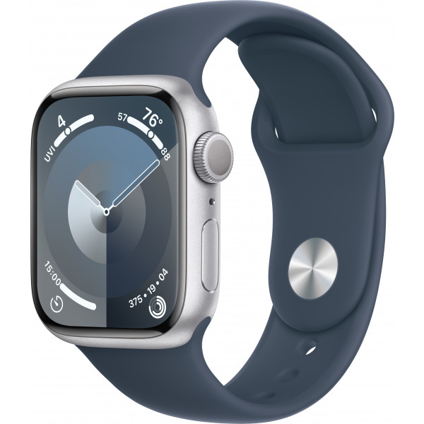 Фото - Смарт-часы Apple Watch Series 9 GPS 41mm Silver Aluminium Case with Storm Blue Sport Band - S/M Фото - Смарт-часы Apple Watch Series 9 GPS 41mm Silver Aluminium Case with Storm Blue Sport Band - S/M