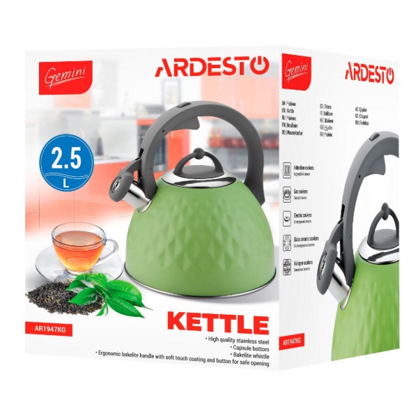 Фото - Чайник металевий ARDESTO Gemini 2.5 л Green (AR1947KG)