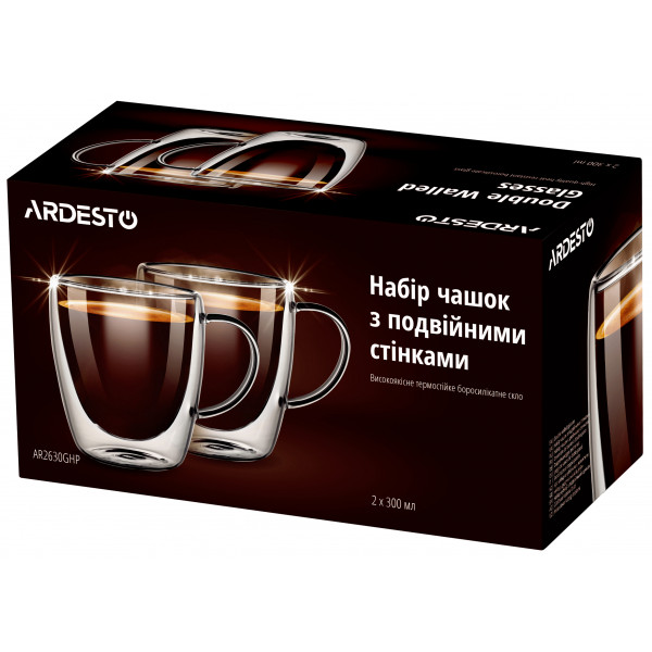 Фото - Уцінка - Набір чашок з подвійними стінками Ardesto 300 мл 2 шт. (AR2630GHP) #