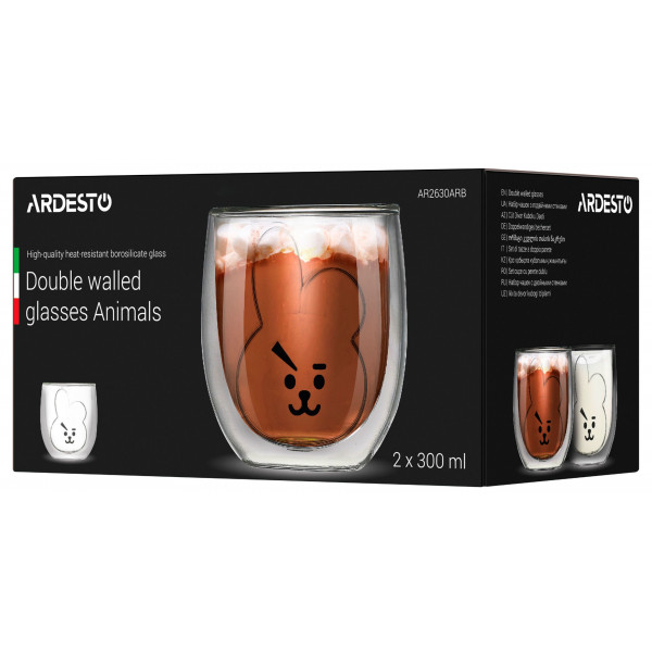 Фото - Набір склянок з подвійними стінками Ardesto Animals 300 мл 2 шт. (AR2630ARB)