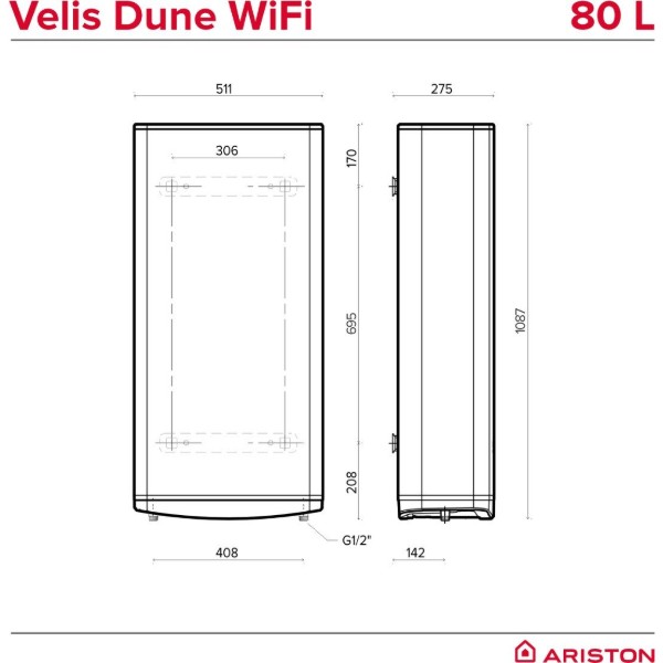Фото - Водонагрівач Ariston VELIS DUNE WIFI 80 EU