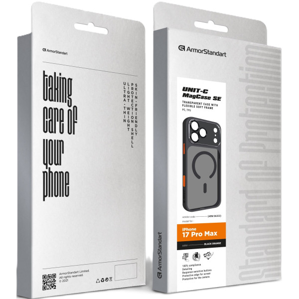 Фото - Чохол для смартфону Armorstandart Unit-C MagCase SE for Apple iPhone 17 Pro Black Orange (ARM86318)