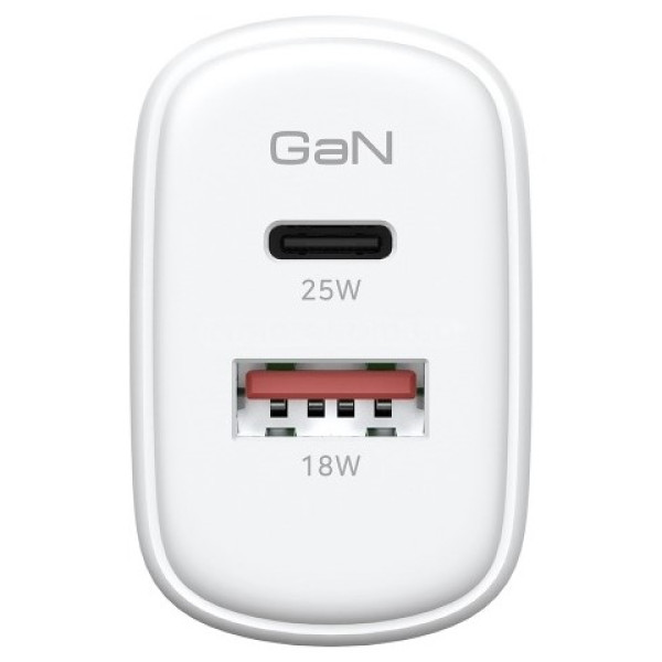 Фото - Мережевий зарядний пристрій Armorstandart Poweraze 25W GaN Type-C + USB-A White (ARM87067)