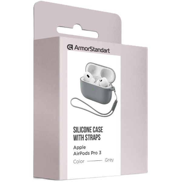 Фото - Чохол для навушників Armorstandart Silicone Case with straps for Apple Airpods Pro 3 Grey (ARM88295)