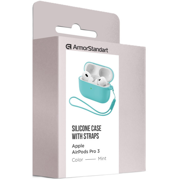 Фото - Чохол для навушників Armorstandart Silicone Case with straps for Apple Airpods Pro 3 Mint (ARM88296)