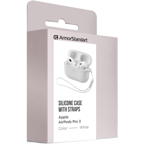Фото - Чохол для навушників Armorstandart Silicone Case with straps for Apple Airpods Pro 3 White (ARM88301)
