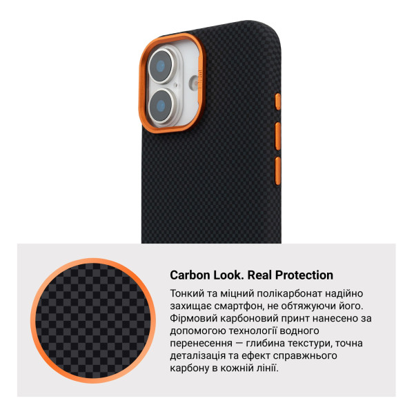 Фото - Чохол для смартфону Armorstandart LikeCarbon2 SE MagCase for Apple iPhone 17 Kevlar Black Orange (ARM89163)