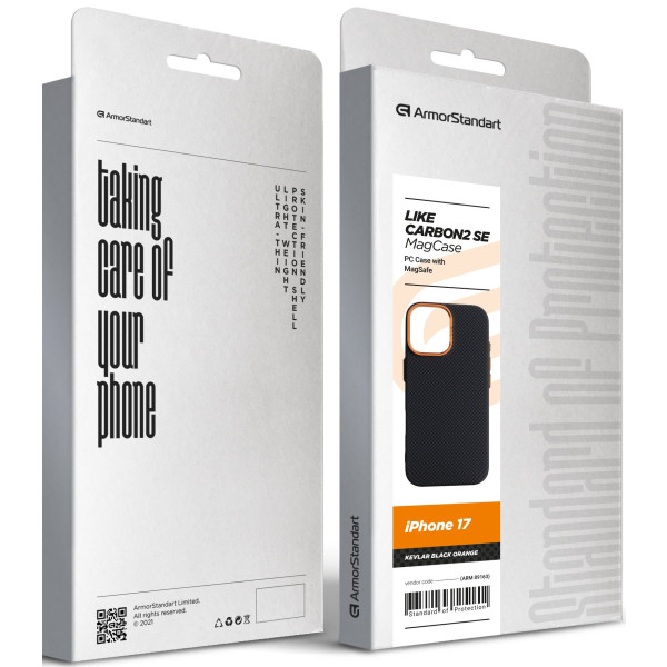 Фото - Чохол для смартфону Armorstandart LikeCarbon2 SE MagCase for Apple iPhone 17 Kevlar Black Orange (ARM89163)