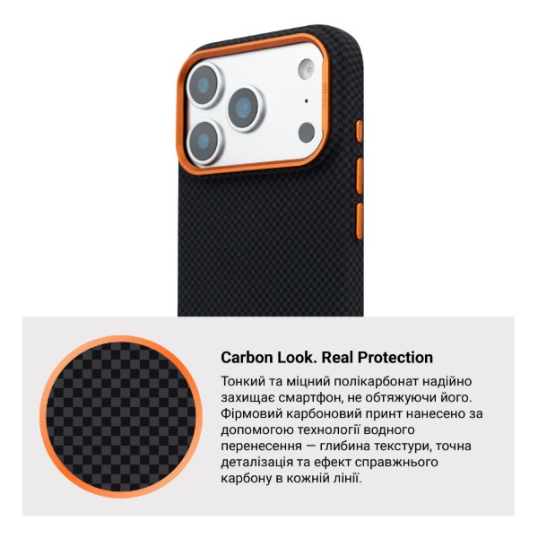 Фото - Чохол для смартфону Armorstandart LikeCarbon2 SE MagCase for Apple iPhone 17 Pro Kevlar Black Orange (ARM89164)