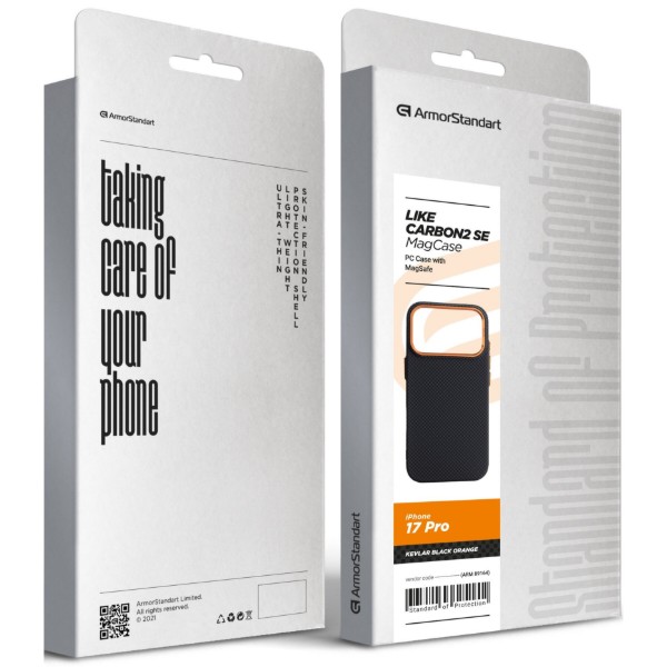 Фото - Чохол для смартфону Armorstandart LikeCarbon2 SE MagCase for Apple iPhone 17 Pro Kevlar Black Orange (ARM89164)