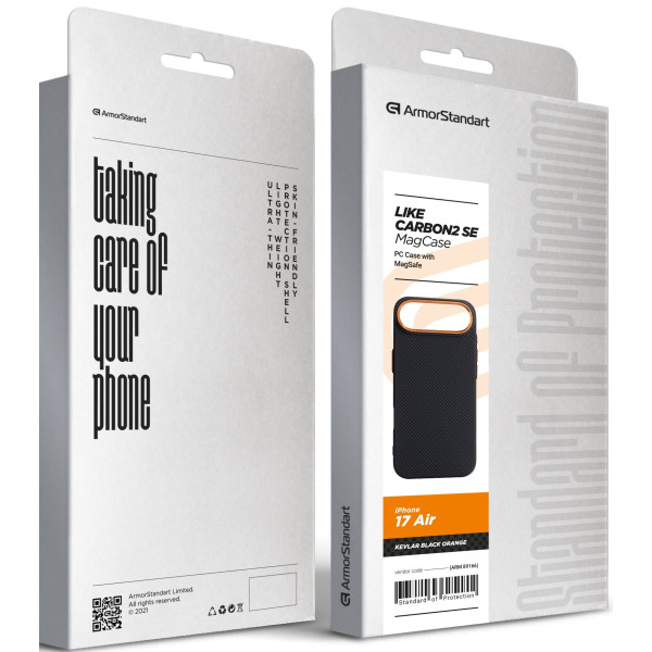 Фото - Чохол для смартфону Armorstandart LikeCarbon2 SE MagCase for Apple iPhone 17 Air Kevlar Black Orange (ARM89166)