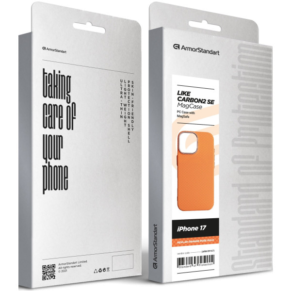 Фото - Чохол для смартфону Armorstandart LikeCarbon2 SE MagCase for Apple iPhone 17 Kevlar Orange Rose Gold (ARM89167)