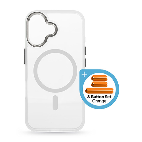 Фото - Чохол для смартфону Armorstandart Unit MagCase for Apple iPhone 17 Matte Clear Silver + Orange Button Set (ARM90581)