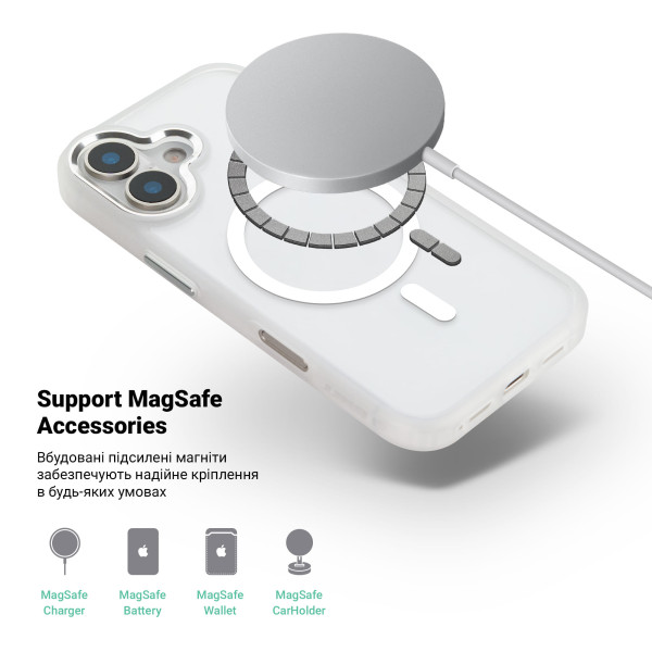 Фото - Чохол для смартфону Armorstandart Unit MagCase for Apple iPhone 17 Matte Clear Silver + Orange Button Set (ARM90581)