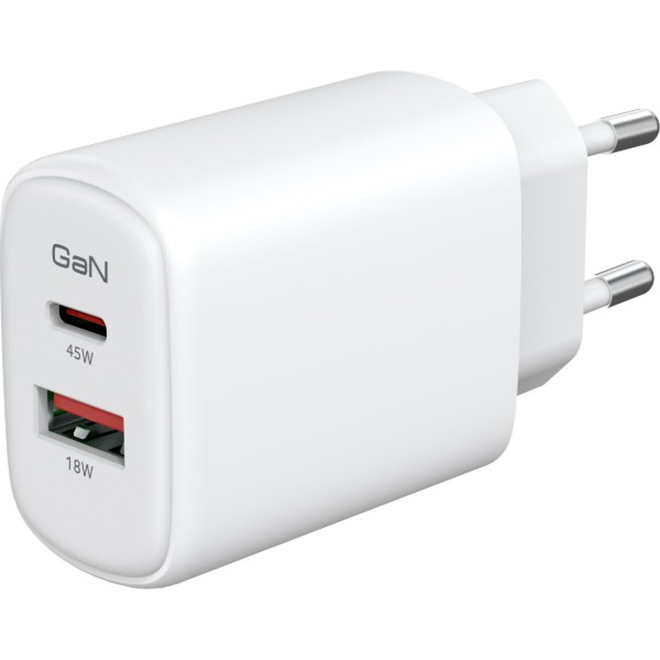 Фото - Мережевий зарядний пристрій Armorstandart Poweraze 45W GaN Type-C+USB-A White (ARM90431)